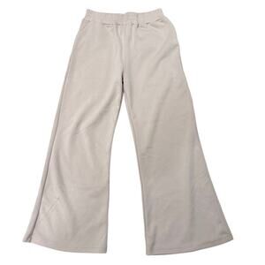 LCRRRN Women's High Waist Wide Leg Pants Joggers Light Taupe Cream Pockets, M